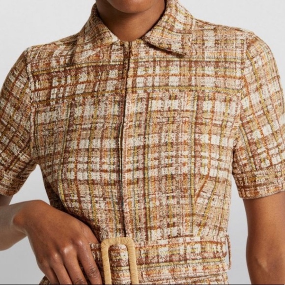 Sandro Acacia Tweed Cotton Belted Collar Zip Short Sleeve Romper Jumpsuit - Picture 8 of 13